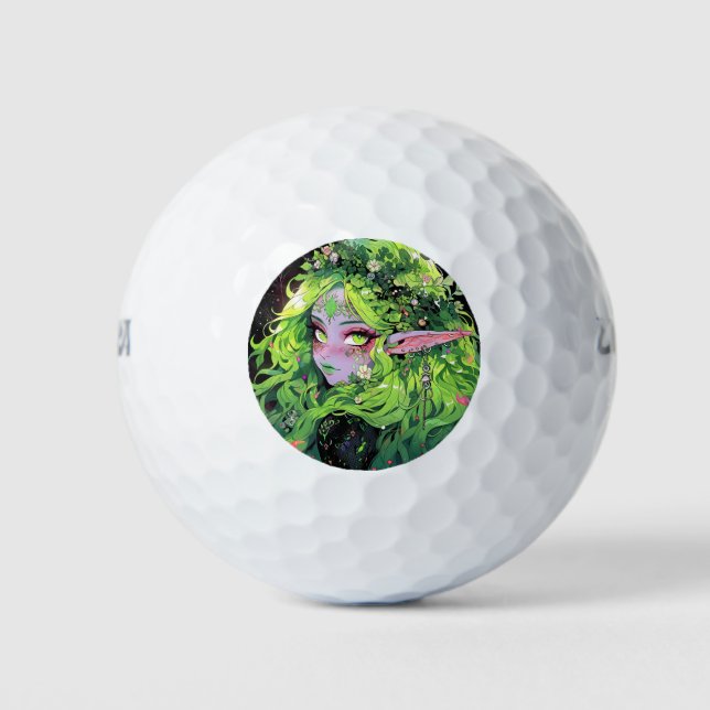 Balles De Golf Nature Floral Verdure Imaginaire Anime Girl (Devant)