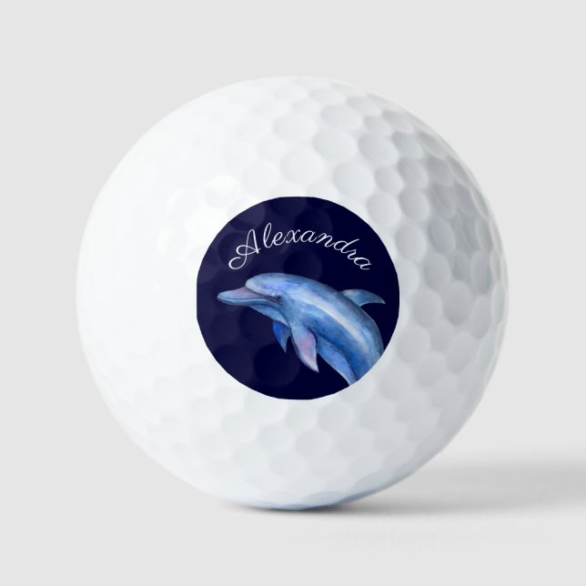 Balles De Golf Nautique Dauphin Aquarelle Marine Bleu Bot Côtier (Recto)