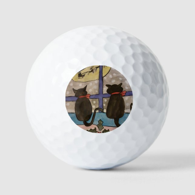 Balles De Golf Noël de chat noir (Recto)