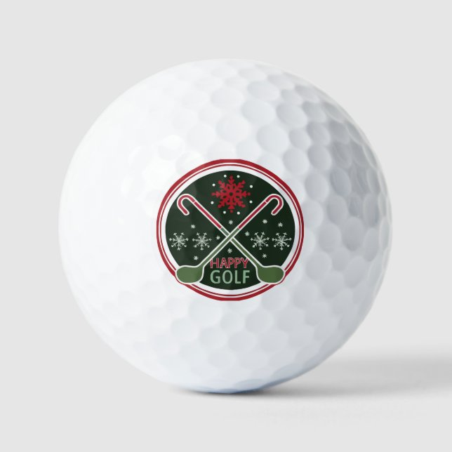 Balles De Golf Noël voeux "Happy Golf" flocon de neige (Recto)