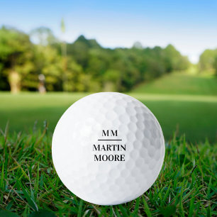Balles De Golf Noir blanc monogramme initiales nom minimaliste