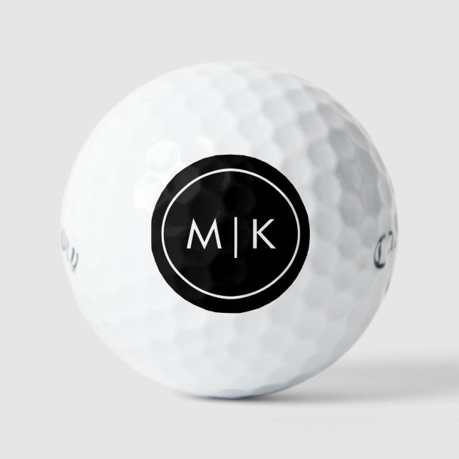 Balles De Golf Noir et blanc | Boules de golf Monogram modernes (Recto)