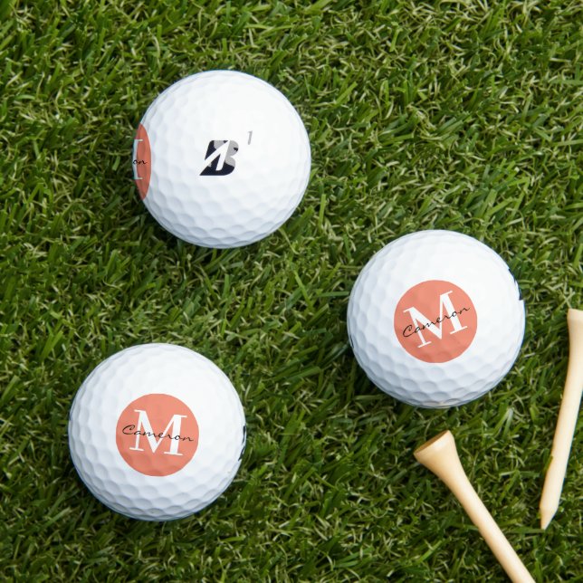 Balles De Golf Noir et blanc initial et nom personnalisé (Herbe in situ)