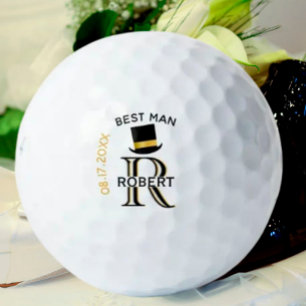 Balles De Golf Noir Or Monogramme Nom Meilleur Mariage Homme Fave
