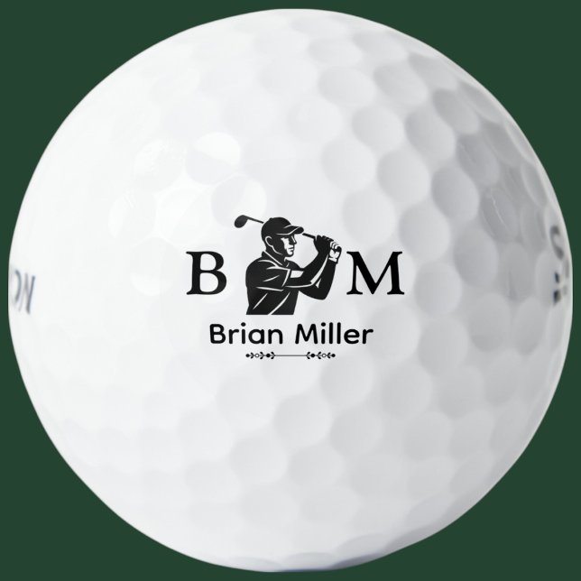 Balles De Golf Nom de golfeur monogramme Logo noir (Créateur téléchargé)