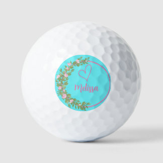 Balles De Golf Nom de monogramme féminin rose moderne en écriture