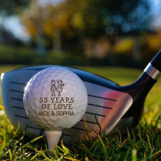 Balles De Golf Nom du couple personnalisé du 35e anniversaire du  (modern wedding anniversary couple gifts with name)