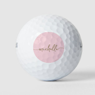 Balles De Golf Nom du monogramme de script d'or rose pâle minimal