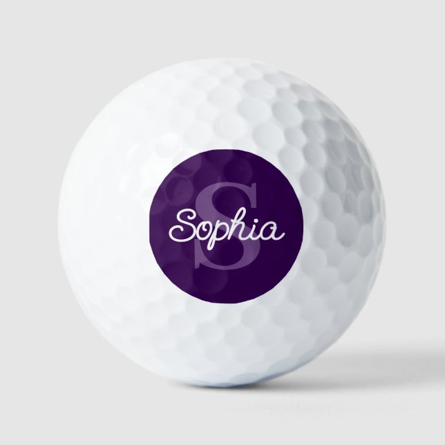 Balles De Golf Nom du script de monogramme violet Dames (Recto)