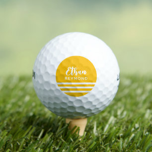 Balles De Golf Nom élégant de Golfeur avec 3 bandes sur Jaune
