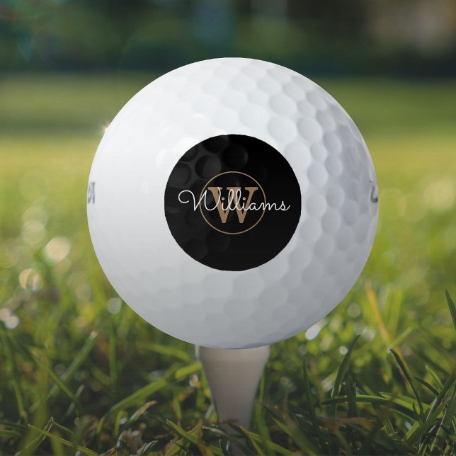 Balles De Golf Nom élégant en écriture monogramme doré  (Gold Monogram Script Name Elegant Golf Balls)