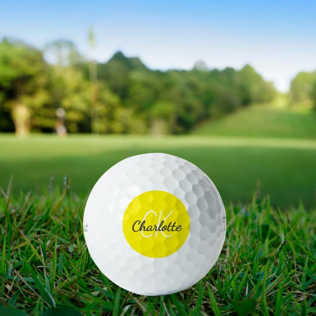 Balles De Golf Nom initial du monogramme jaune (Créateur téléchargé)