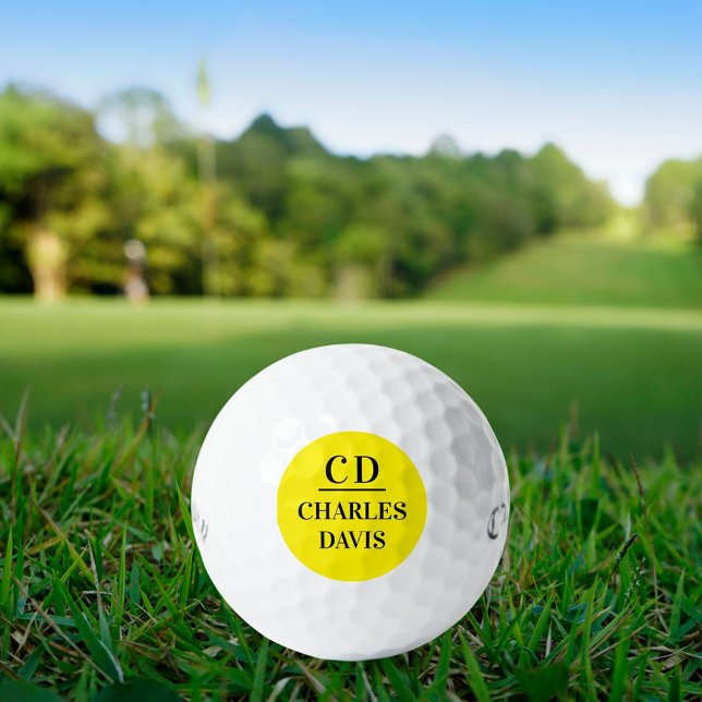Balles De Golf Nom initial du monogramme jaune noir (Créateur téléchargé)