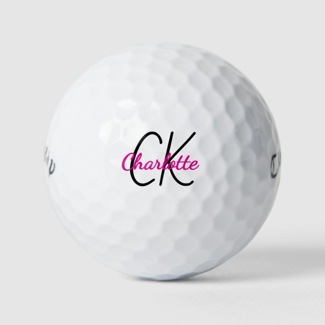 Balles De Golf Nom initial du monogramme rose (Devant)