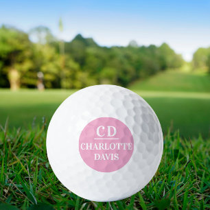 Balles De Golf Nom initial du monogramme rose blanc