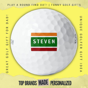 Balles De Golf Nom personnalisé Bloc de couleur rétro à rayures d