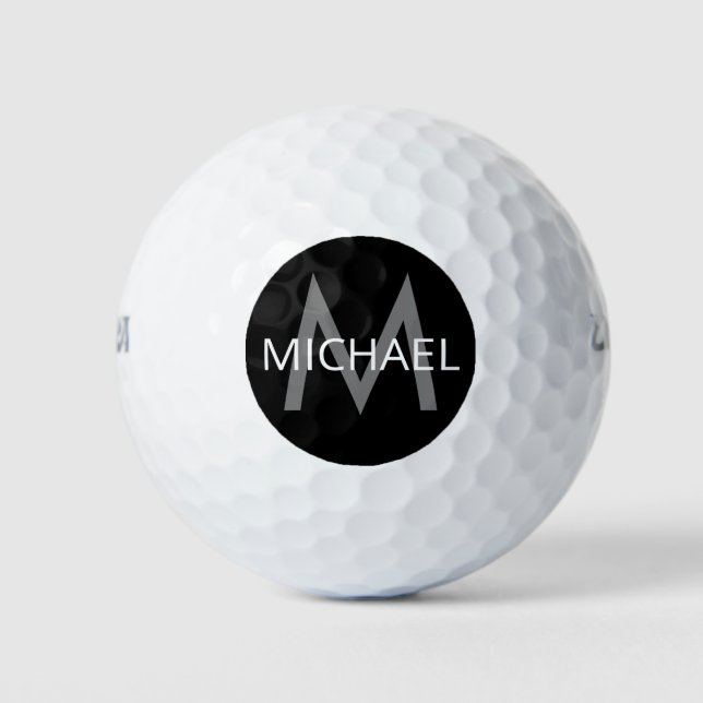 Balles De Golf Nom personnalisé et monogramme initial Gris noir (Devant)