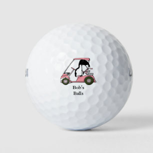 Balles De Golf Nom personnalisé Flamant rose drôle Golfcart
