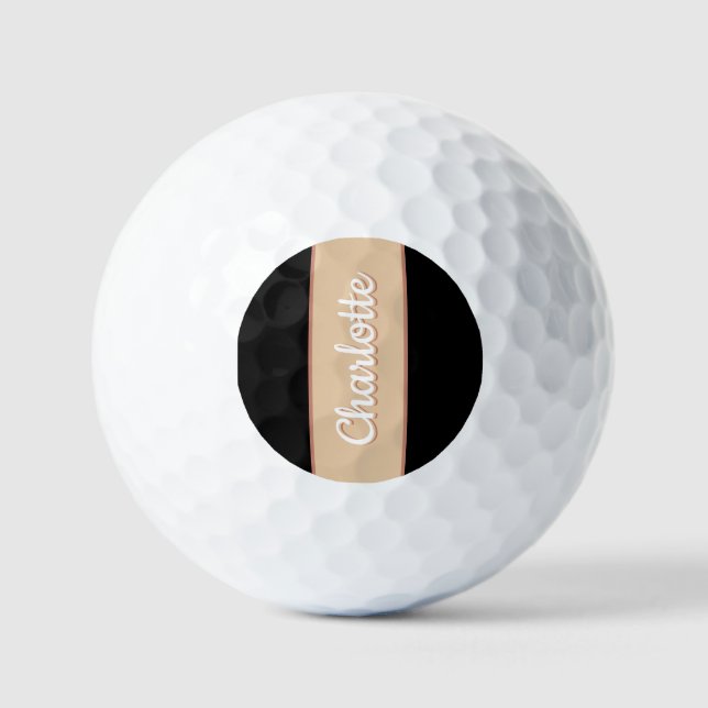 Balles De Golf Nom personnalisé Retro Bande Beige Noir (Recto)