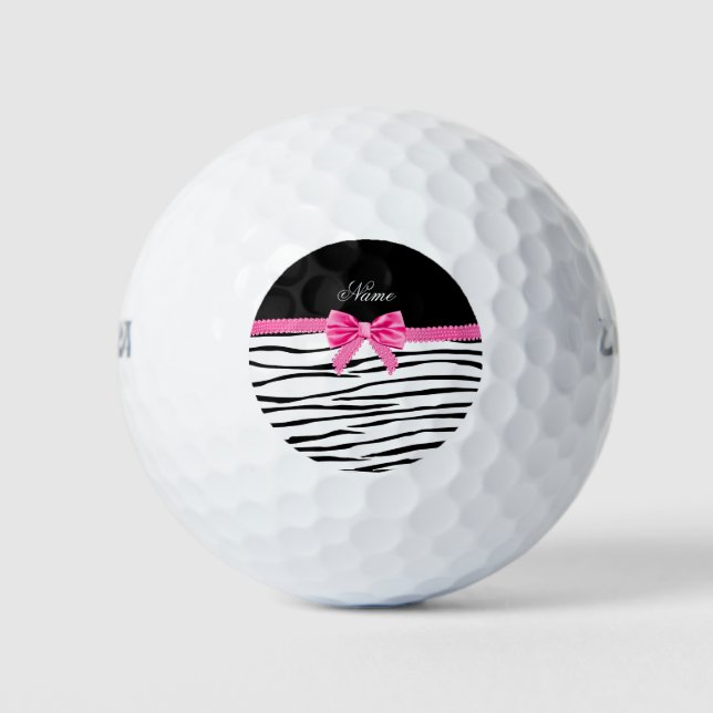 Balles De Golf Nom personnalisé zèbre rayé arc rose (Devant)