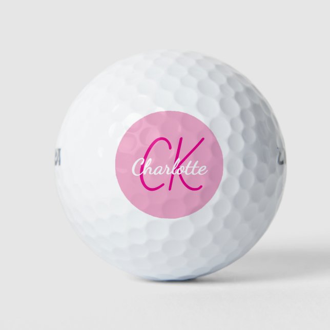 Balles De Golf Nom rose monogramme initiales (Devant)