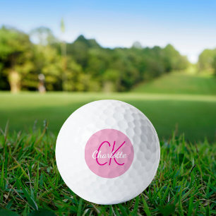 Balles De Golf Nom rose monogramme initiales