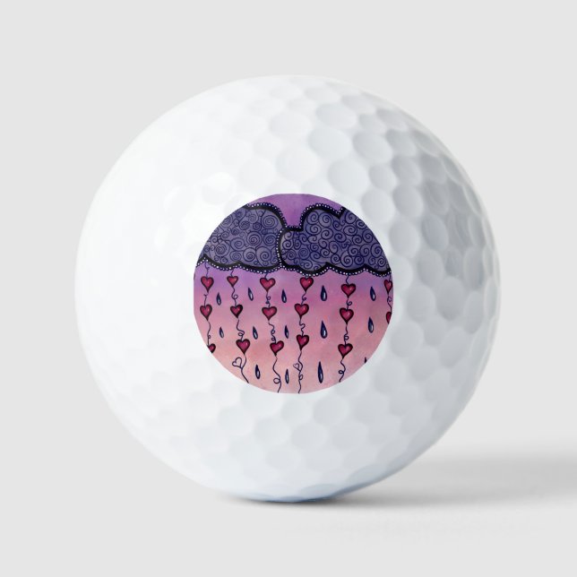 Balles De Golf Nuages mignons, coeurs et gouttes de pluie (Recto)