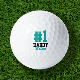 Balles De Golf Numéro Un papa Fête des pères Turquoise Monogramme