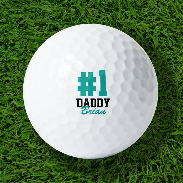 Balles De Golf Numéro Un papa Fête des pères Turquoise Monogramme (Créateur téléchargé)