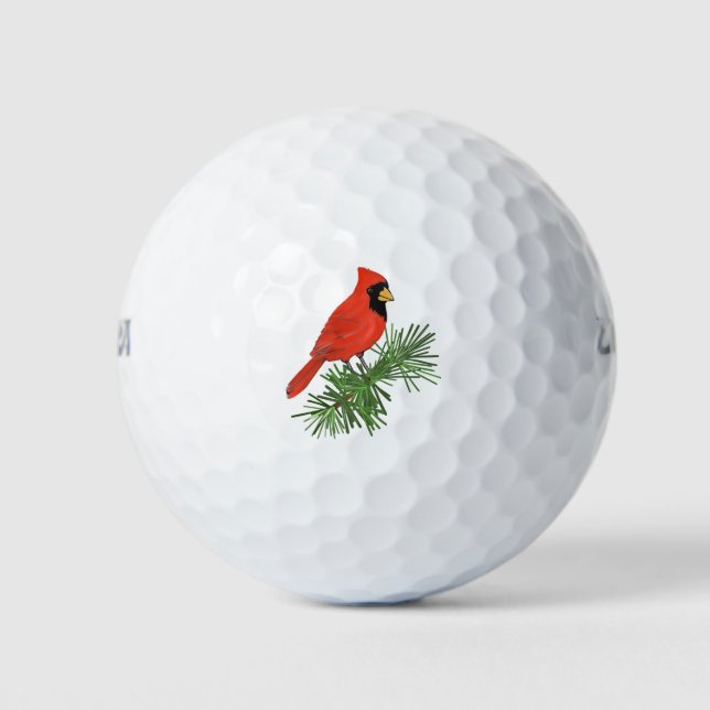 Balles De Golf Oiseau cardinal rouge sur pin (Devant)