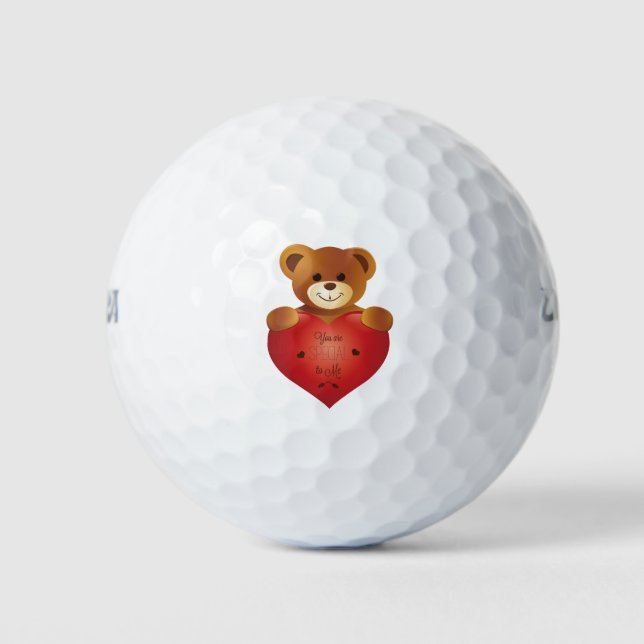 Balles De Golf Ours en peluche mignon au coeur (Devant)