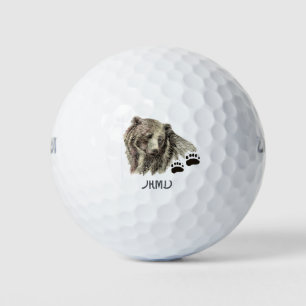 Balles De Golf Ours Grizzly Aquarelle Monogramme Art Animal