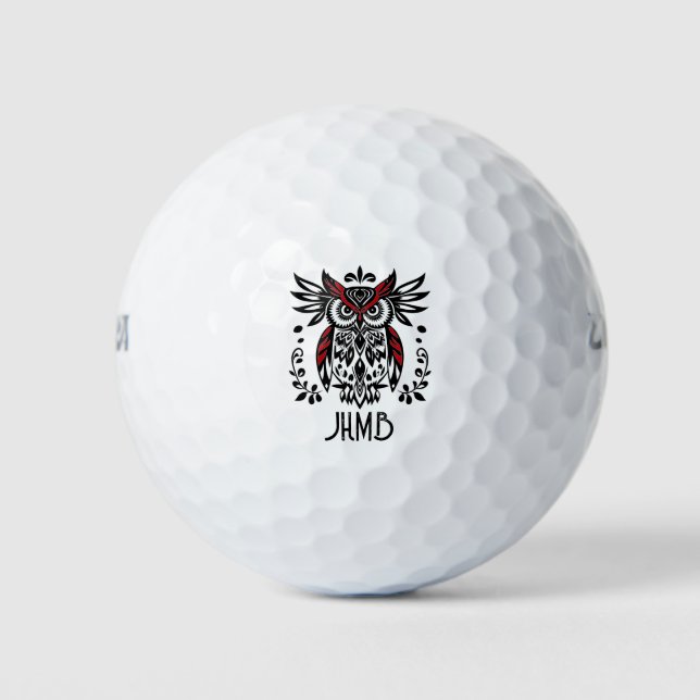 Balles De Golf  Owl Bird Animal Monogram Art (Devant)