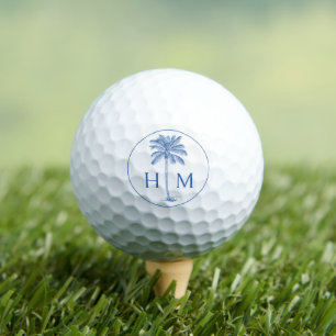Balles De Golf Palmier bleu et blanc Monogramme de palmier