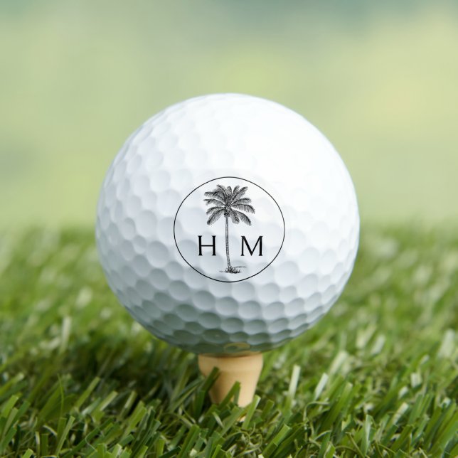 Balles De Golf Palmier noir et blanc Monogramme de palmier (T-shirt Insitu)