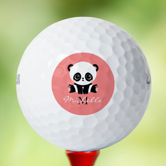 Balles De Golf Panda à assise mignonne Monogramme Saumon personna (Créateur téléchargé)