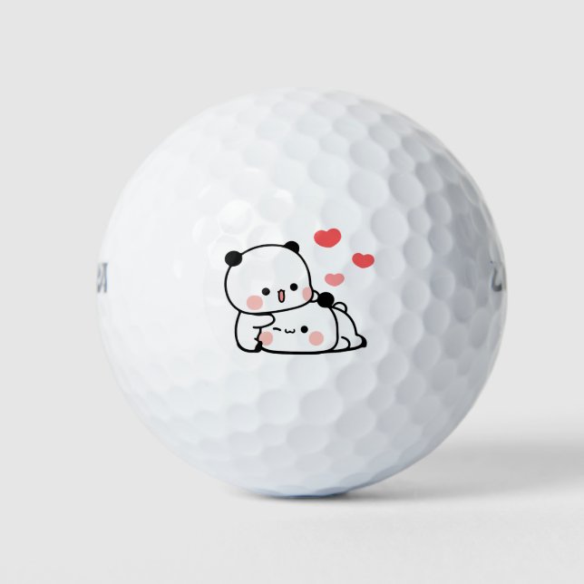 Balles De Golf Panda ours couple, Cute bubu et dudu câlins amour (Devant)
