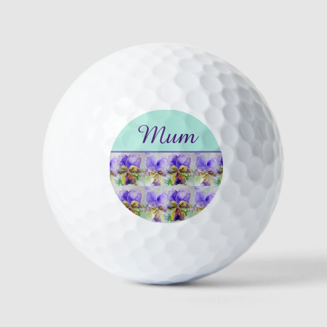 Balles De Golf Pansy Viola aquarelle Peinture Fête des mères (Recto)