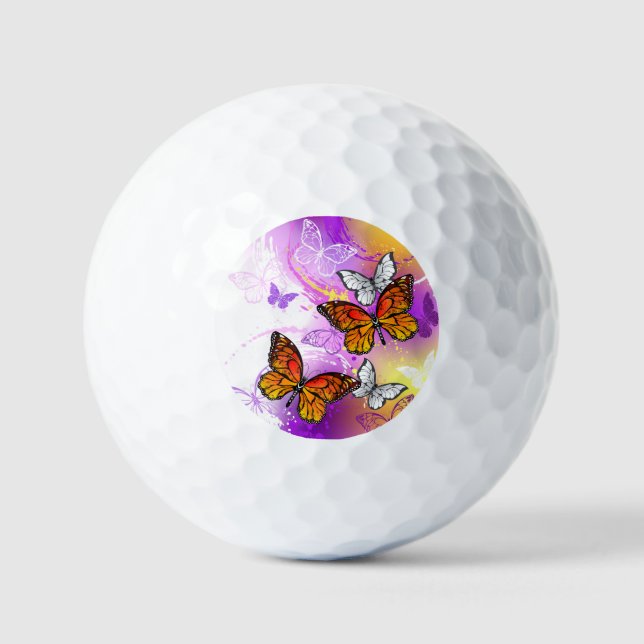 Balles De Golf Papillons Monarque sur Arrière - plan pourpre (Recto)