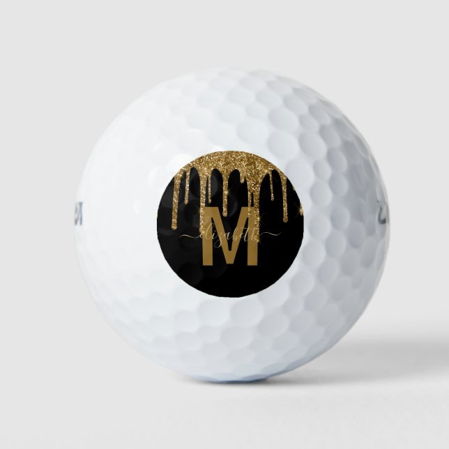 Balles De Golf Parties scintillant Chic Gold Driving Nom du monog (Devant)