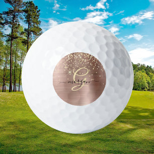 Balles De Golf Parties scintillant d'or, Monogramme d'or, Nom de 