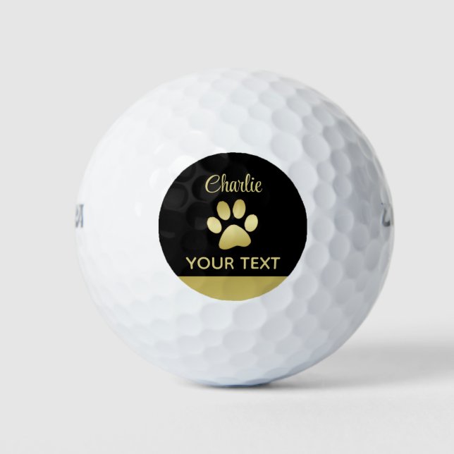 Balles De Golf Paw chien brillant or sur arrière - plan noir (Devant)