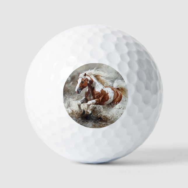 Balles De Golf Peindre Un Cheval Qui Traverse L'Eau (Recto)