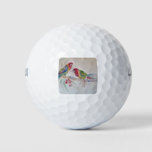 Balles De Golf Peinture d'aquarelle rouge Rosella Parrot (Devant)