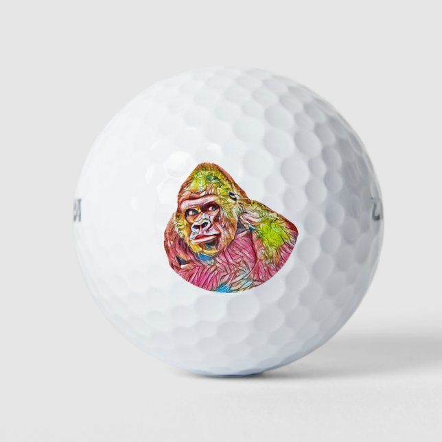 Balles De Golf Peinture de Gorilla rose bleu jaune (Devant)