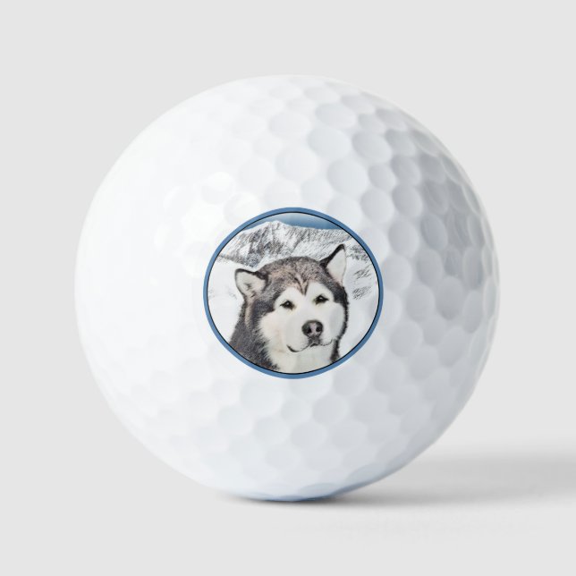 Balles De Golf Peinture de malamut en Alaska - jolie art original (Recto)