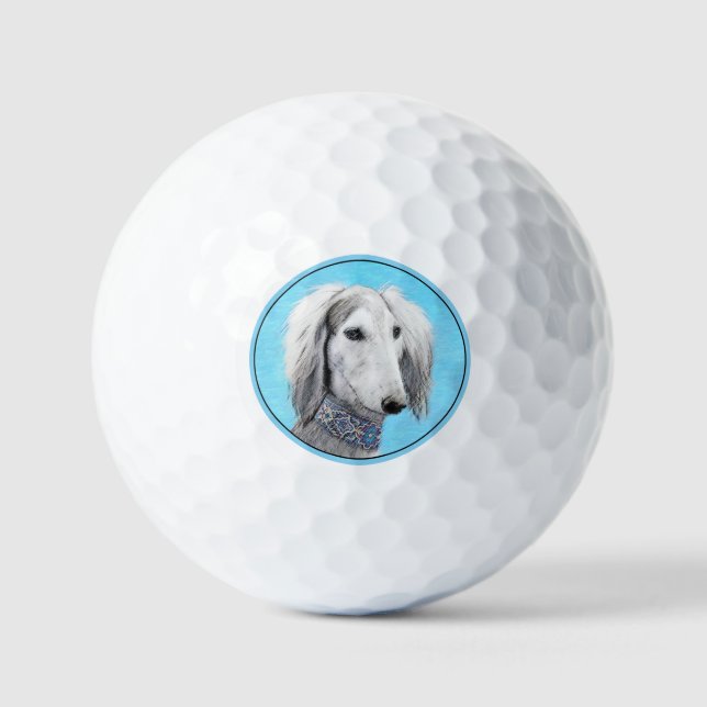 Balles De Golf Peinture de Saluki (Argent) - Joli art original de (Recto)