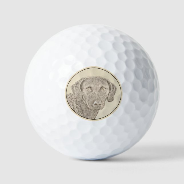Balles De Golf Peinture originale de chien par Retriever de Chesa (Recto)