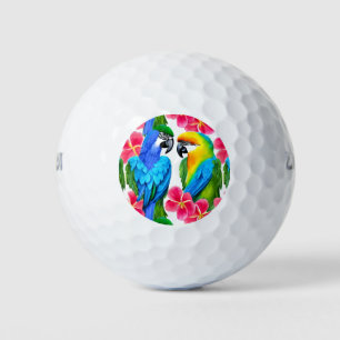 Balles De Golf Perroquets colorés aux fleurs tropicales
