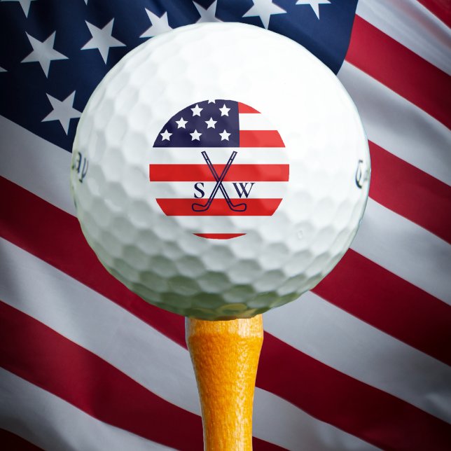 Balles De Golf Personnalisé Créez votre propre FLAG US Monogramme (Golf Themed USA Flag - Patriotic Red,White,Blue for golf players who love to play golf. )